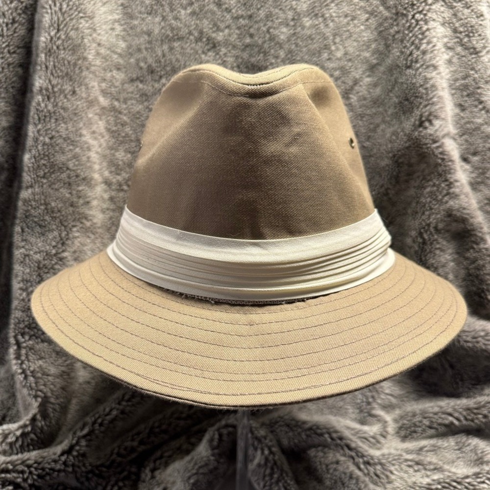Bee Hats Safari Fedora Cotton Blend Hat Made in USA Tan White Band Size L